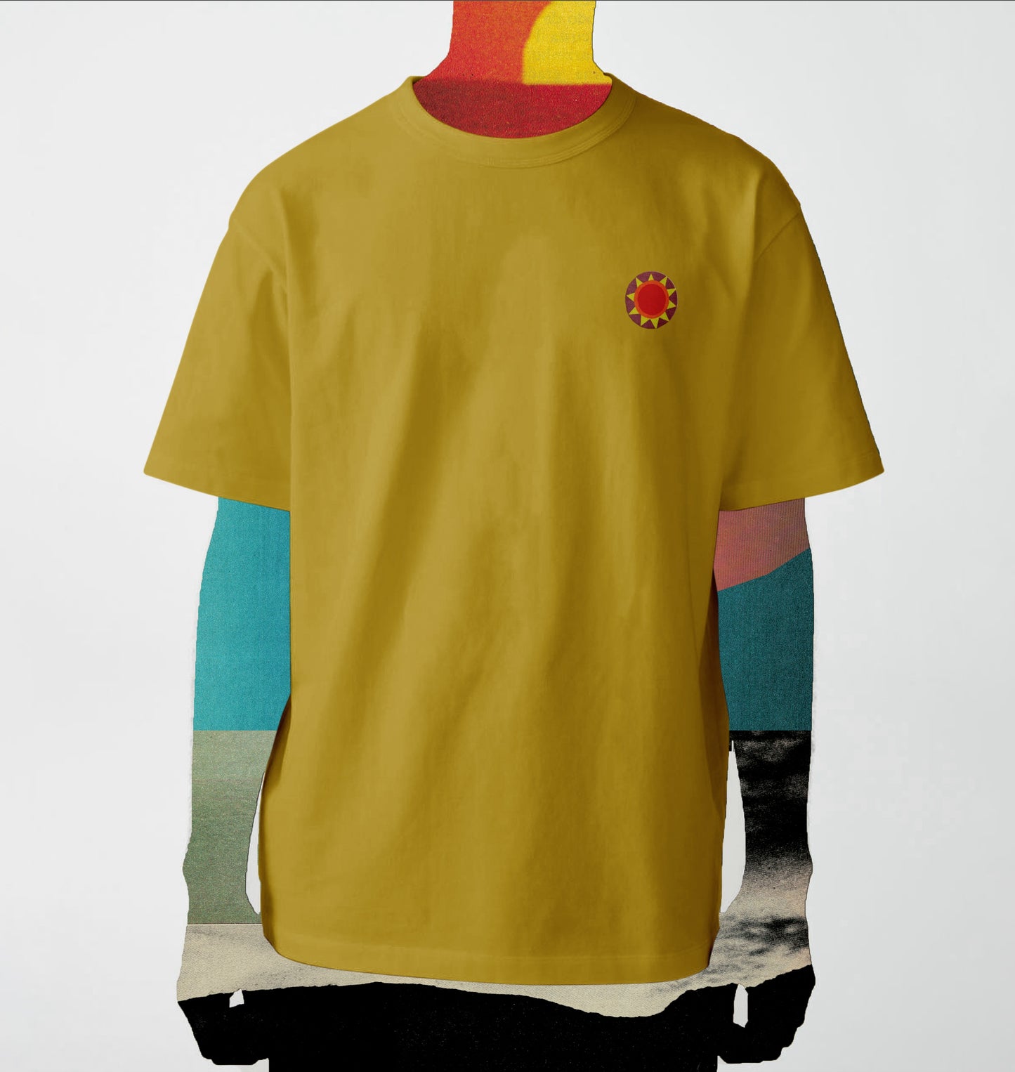 Camiseta mostarda sol bordado
